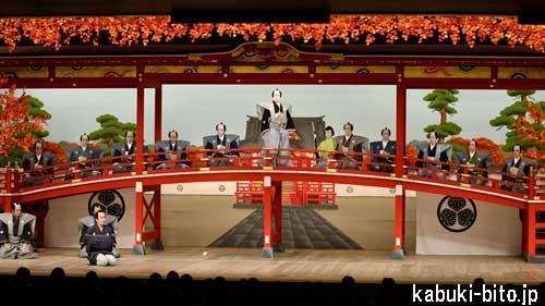 『佐倉義民伝』 手前:松本白鸚/上段左より、片岡松之助、中村隼人、市村竹松、松本錦吾、市川高麗蔵、中村勘九郎、片岡亀蔵、澤村宗之助、大谷廣太郎、嵐橘三郎、中村吉之丞 歌舞伎座「芸術祭十月大歌舞伎」初日開幕