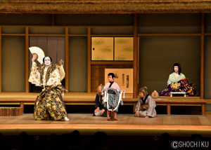 『実盛物語』 左より、片岡仁左衛門、片岡松之助、寺嶋眞秀、市川齊入、中村米吉 歌舞伎座「四月大歌舞伎」初日開幕