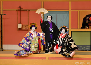 『二人夕霧』 左より、片岡孝太郎、中村鴈治郎、中村魁春 歌舞伎座「四月大歌舞伎」初日開幕