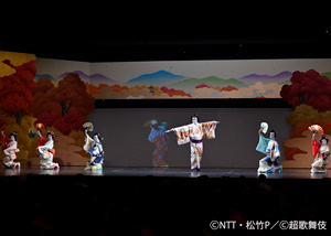 『當世流歌舞伎踊』 左から、澤村國矢、初音ミク、中村獅童、中村蝶紫 「八月南座超歌舞伎」が南座で開幕