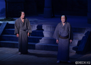 『上州土産百両首』 左より、尾上菊之助、中村芝翫 大阪松竹座「七月大歌舞伎」、「関西・歌舞伎を愛する会」節目を祝う幕開け