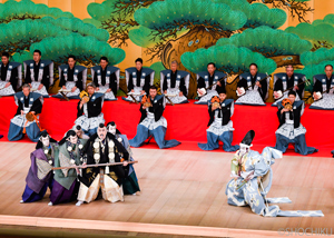 『勧進帳』左より、片岡千之助、坂東亀蔵、松本錦吾、松本幸四郎、中村萬太郎、中村錦之助 歌舞伎座「秀山祭九月大歌舞伎」初日開幕