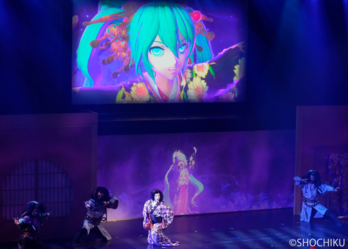 『御伽草紙戀姿絵』左より、中村蝶紫、初音ミク 南座「九月南座超歌舞伎」、オンライン配信で京都の熱狂を全国へ