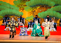 『太刀盗人』左より、尾上松緑、尾上左近、坂東彦三郎、中村鷹之資 歌舞伎座「十月大歌舞伎」初日開幕