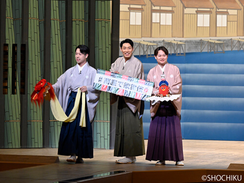『歌舞伎のお噺』左より、上村吉太朗、桂團治郎、片岡千壽 『歌舞伎のお噺』左より、上村吉太朗、桂團治郎、片岡千壽