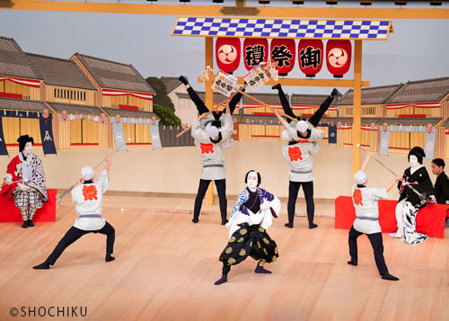 『お祭り』前列:片岡仁左衛門/後列左より、中村種之助、片岡孝太郎 歌舞伎座「六月大歌舞伎」初日開幕