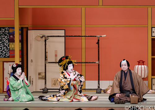 『碁太平記白石噺』 左より、片岡孝太郎、中村雀右衛門、中村梅玉