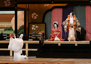 『義経千本桜』左より、片岡愛之助、中村壱太郎、片岡秀太郎 大阪松竹座「壽初春大歌舞伎」初芝居の賑わい