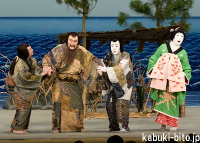 『俊寛』 左より、中村錦之助、中村吉右衛門、尾上菊之助、中村雀右衛門 歌舞伎座「秀山祭九月大歌舞伎」初日開幕
