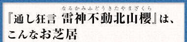 『通し狂言　雷神不動北山櫻（なるかみふどうきたやまざくら）』は、こんなお芝居